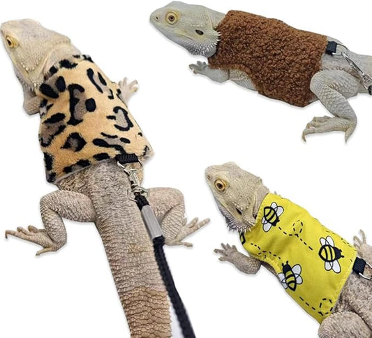 Bearded Dragon Harness Leash Soft Cotton Dinosaur Reptile Lizard Leash for Amphibians Small Pet Animals (Yellow) HAICHENTEC