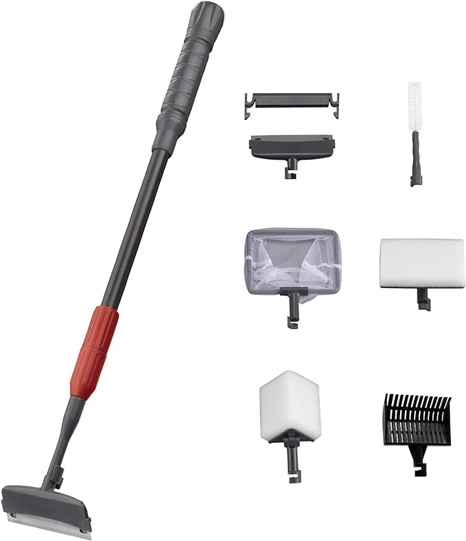 UPETTOOLS Aquarium Cleaning Tool 6 in 1 Algae Scraper Scrubber Pad Adjustable Long Handle Fish Tank Brush Cleaner Set UPETTOOLS