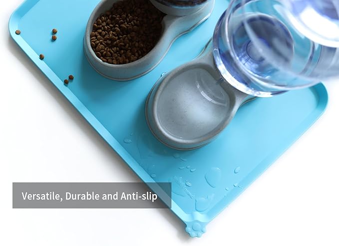 Hoki Found Large Silicone Pet Food Mats Tray - Non Slip Pet Dog Cat Bowl Mats Placemat - Dog Pet Cat Feeding Mat - Waterproof Dog Cat Food Mats -Pet Water Mats for Carpet -Arctic - PAWPICO