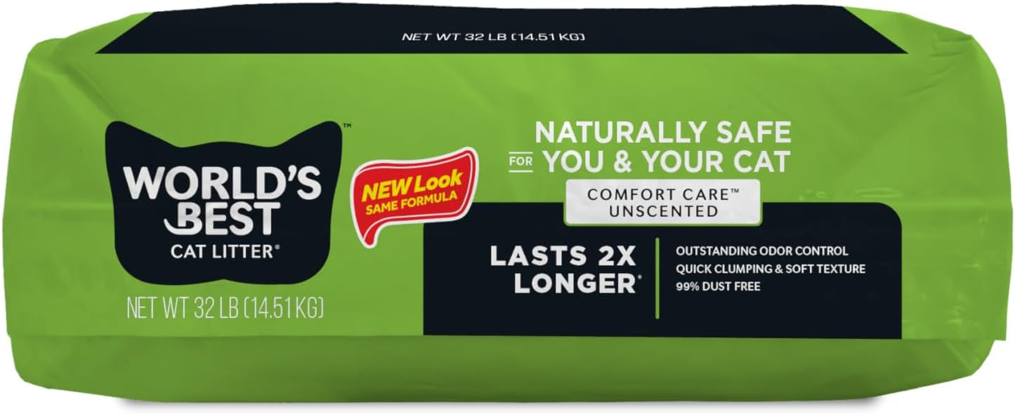 WORLD'S BEST CAT LITTER Comfort Care Unscented, 32-Pounds - Natural Ingredients, Quick Clumping, Flushable, 99% Dust Free & Made in USA - Long-Lasting Odor Control & Easy Scooping - PAWPICO