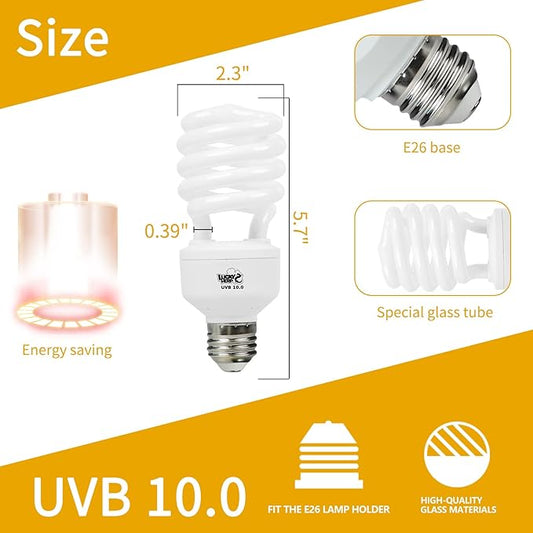 LUCKY HERP Desert UVA UVB Reptile Light Bulb 10.0 26W Compact Fluorescent Lamp LUCKYHERP