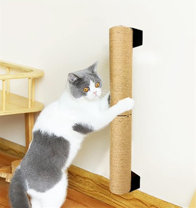 Cat Scratching Post Wall Mounted, 24 inch Tall 3.5 inch Diameter Cat Tree Scratch Post, Hemp Rope Scratcher Posts for Indoor Kittens and Large Cats with Screws - PAWPICO