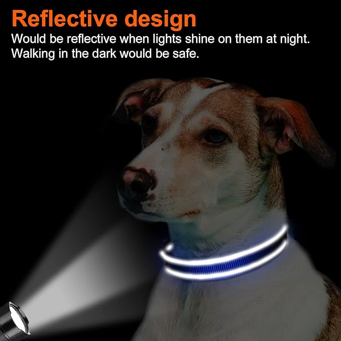 Joytale Reflective Dog Collar,Soft Neoprene Padded Breathable Nylon Pet Collar Adjustable for Medium Dogs,Navy Blue,M - PAWPICO