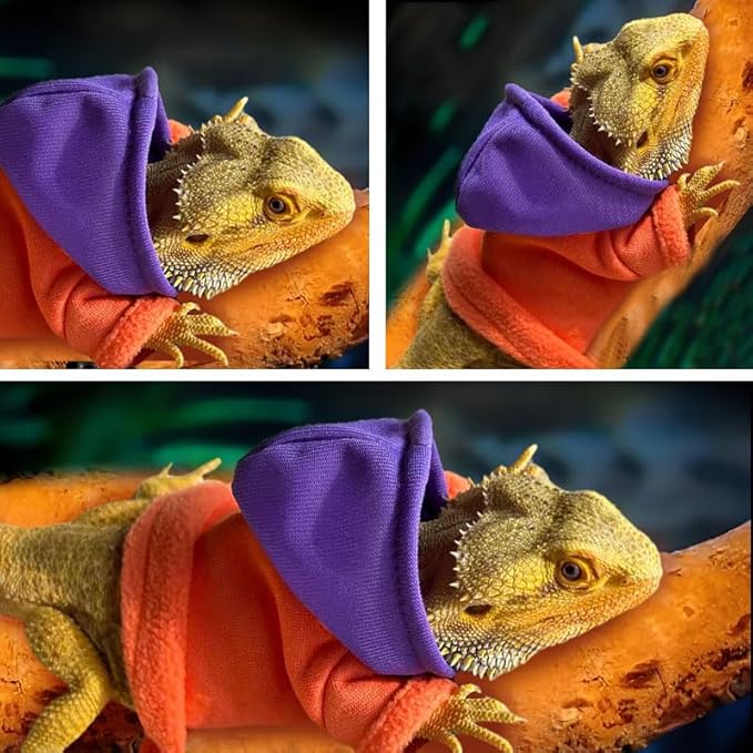 Lizard Clothes for Bearded Dragons Reptile Apparel Handmade Cotton Material Hoodies Gift for Lizard Small Animal Gecko Chameleon(Orange and purple) HOKABLE