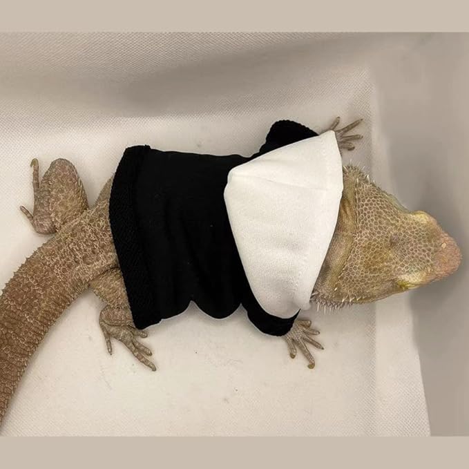 Lizard Clothes for Bearded Dragons Handmade Cloth Material Hoodies Sweater Coat Reptile Apparel Costume Skin Protection Photo Party for Lizard Bearded Dragon Crested Gecko Chameleon (Black) KUNBIUH