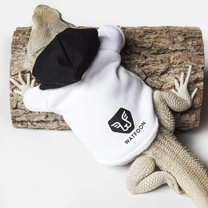 WATFOON Bearded Dragon Sweater Lizard Clothes Winter Hoodies Warm Coat Soft Touching for Leopard Reptile Gecko Anole Amphibians Apparel Cold Weather (L, Black White) WATFOONpets