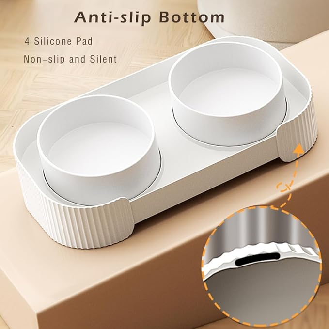 Marchul Ceramic Cat Bowls, Raised Cat Food Water Bowls, Anti overturning Splash-Proof Double Cat Food Dishes Set - PAWPICO