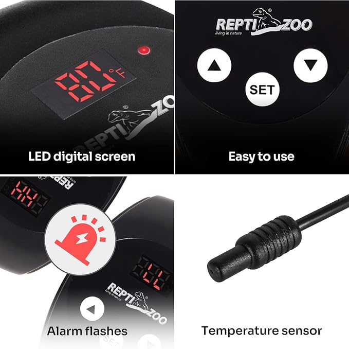 REPTIZOO Reptile Light Fixture with Dimming Thermostat, 5.5 Inch Deep Dome Lamp Fixture with Reptile Heat Lamp Bulb Temperature Controller Max 100W REPTIZOO