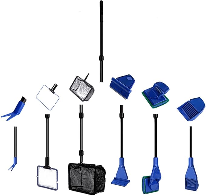 Aquarium Fish Tank Clean Set, Aquarium Cleaning Kit for Fish Tank Long Handle Fish Tank Brush Functional Six Cleaning Tools for Aquarium Telescopic Cleaning 6-in-1 JZMYXA