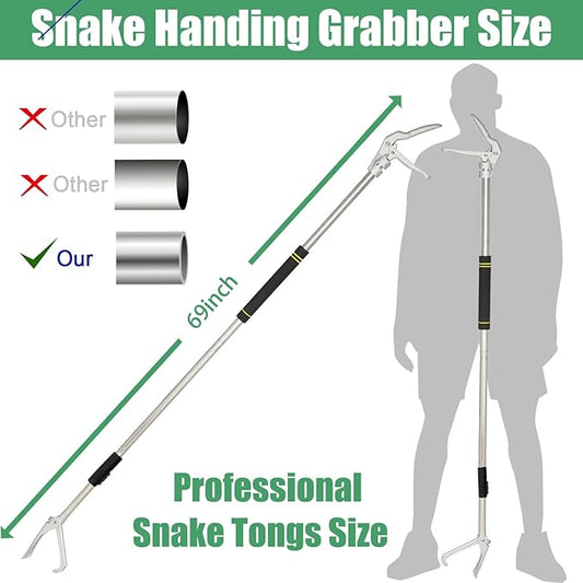 69" Snake Grabber Tool Heavy Duty, Professional Snake Catcher Tongs Rattlesnake Reptile Grabber Extend Long Keep Safe Spacing Stainless Steel Sponge Wrapped Handle Wide Jaw (Black) PAWPICO