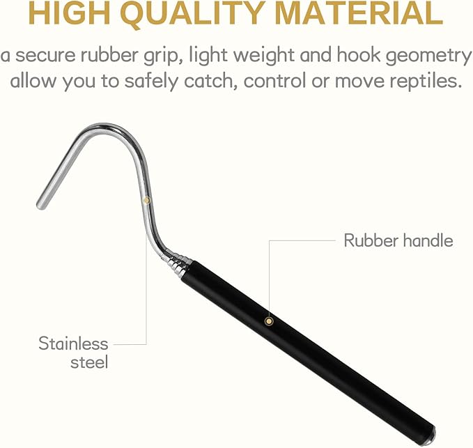 CONSIO Retractable Reptile Hook, Portable Mini Snake Hook Collapsible Stainless Steel Snake Tool, and Snake & Reptile Hook Retractable Catching Snake Handling Tool CONSIO
