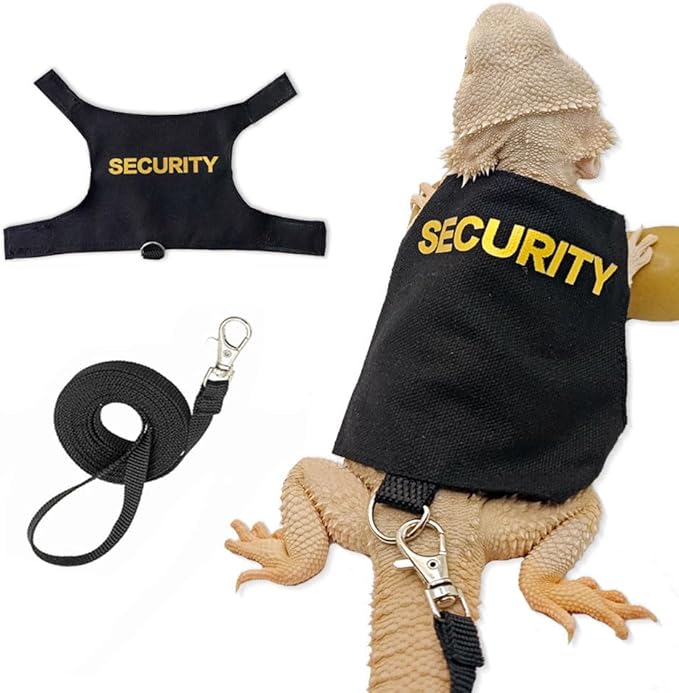 Bearded Dragon Leash and Harness Set, Reptile Lizard Vest Pet Tank Accessories Bearded Dragon Clothes with 5ft Leash Kit,Black YOUALSO