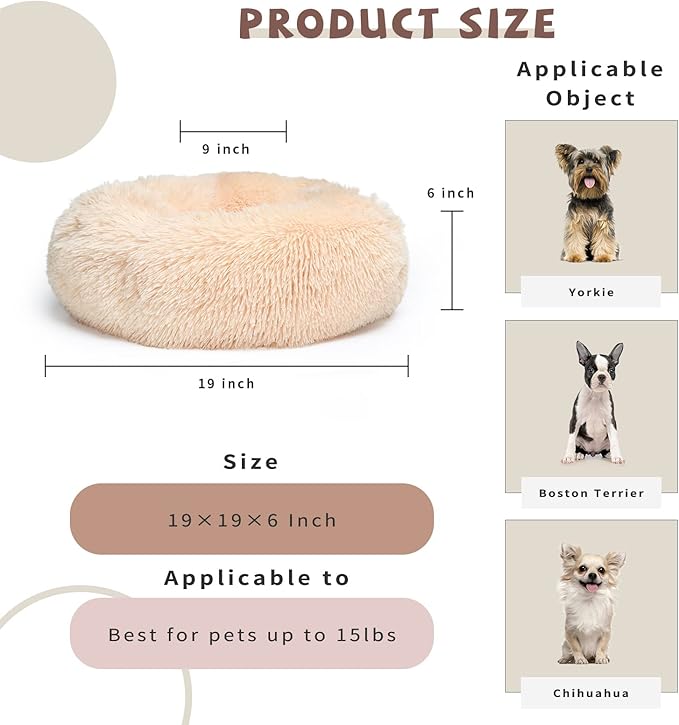 Light Brown Dog Bed Small,Calming Dog Bed for Small Dogs,20 inches Donut Fluffy Pet Beds,Anti Anxiety Round Fits up to 10 lbs Soft Warm Pets Beds for Puppy Dogs Indoor - PAWPICO