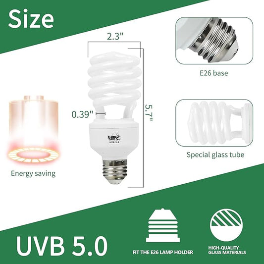 LUCKY HERP Reptile UVA UVB Light 5.0 26W Compact Fluorescent Tropical Terrarium Lamp LUCKYHERP
