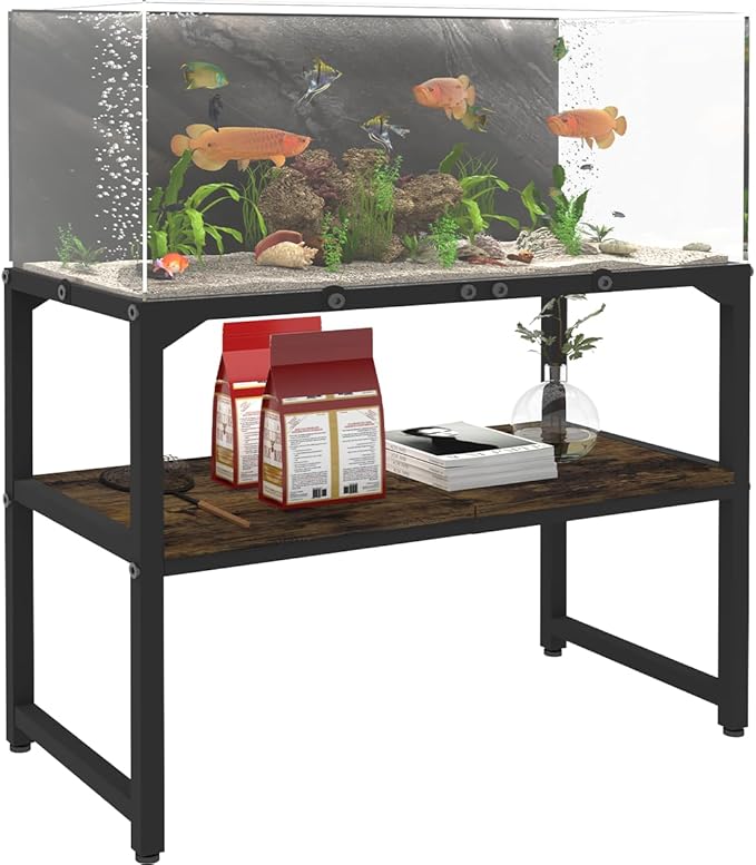 30 Gallon Rimless Fish Tank Stand with Shelf for Storage, 2 Tiers Metal Aquarium Stand, Breeder Tank Turtle Reptile Terrariums Stand Rack for Home Office, 30" L x 12" W x 20.5" H, Black Mondazie