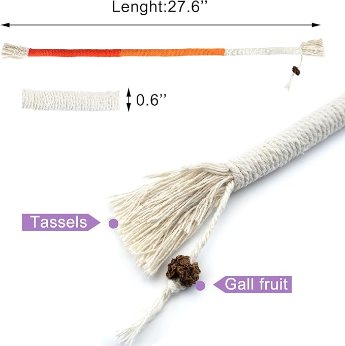 Quacc 4 PCS Cat Chew Toy Bite Ropes with Natural Gall Fruit, Colorful Kitten Chew Rope Interactive Cat Toy Sturdy Chewing Ropes for Cat Teeth Cleaning Stress Release - 27.6" - PAWPICO