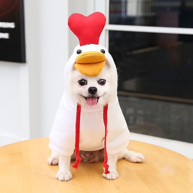 Warm Dog Winter Clothes Cute Fruit Dog Coat Hoodies Fleece Pet Dogs Costume Jacket for French Bulldog Chihuahua Ropa para Perro(4 White Duck,XS) - PAWPICO