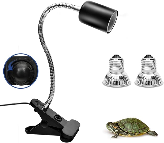 Techsea Reptile Heat Lamp with 360° Rotatable Clips, UVA + UVB Spectrum, 2 Light Bulbs (Black-1 Pack) Techsea