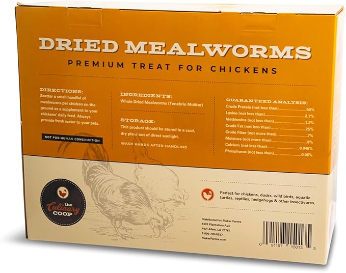 Fluker's Culinary Coop Premium Chicken Treats, High Protein Dried Mealworms, Nutritious Snacks for Chickens, Birds, and Reptiles,10 lbs Box Flukers