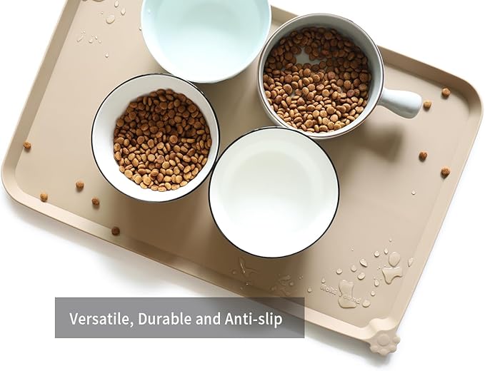 Hoki Found L Silicone Pet Food Mats Tray - Non Slip Pet Dog Cat Bowl Mats Placemat - Dog Pet Cat Feeding Mat - Waterproof Dog Cat Food Mats -Pet Water Mats for Carpet -PapayaWhip - PAWPICO