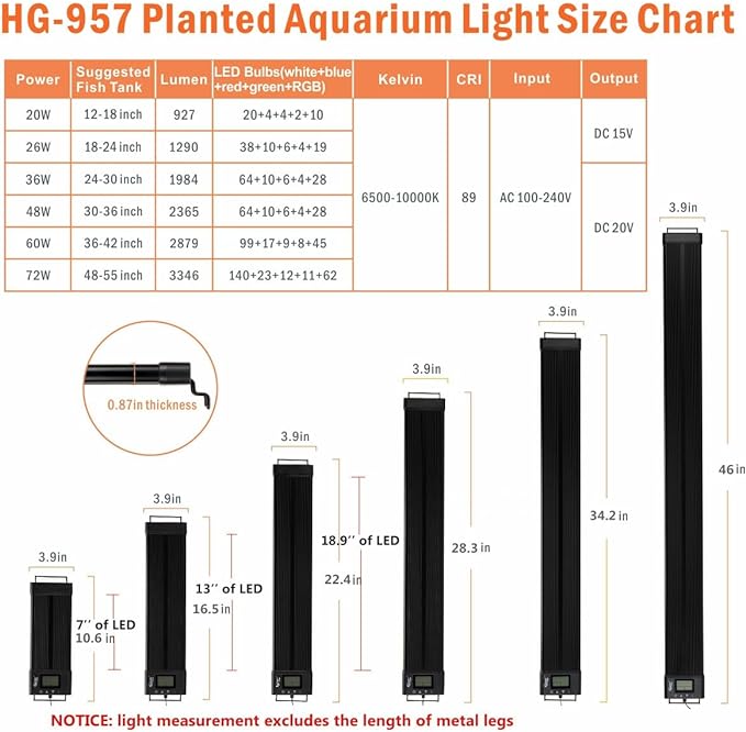hygger Auto On Off 36-42 Inch LED Aquarium Light Extendable Dimable 7 Colors Full Spectrum Light for Freshwater Planted Tank Build in Timer Sunrise Sunset hygger