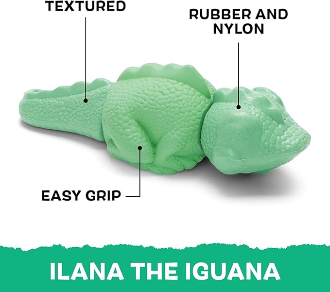 Barkbox Super Chewer Tough Dog Chew Toys for Aggressive Chewers, Dental Stimulating (Iguana - Large) - PAWPICO