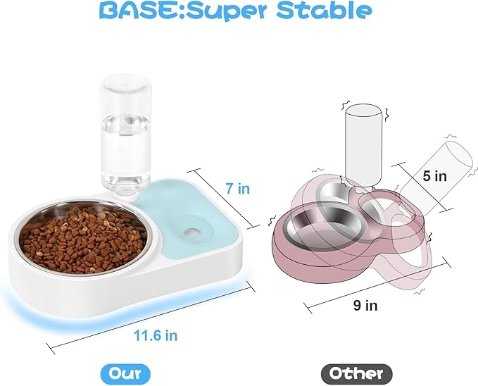 JUST RUN Double Dog Cat Bowls, Dog Cat Food and Water Bowl Set with Automatic Water Dispenser Bottle, Super Big Detachable Stainless Steel Food Bowl for Small Dogs Puppy and Cats Kitten Rabbit(Blue) - PAWPICO