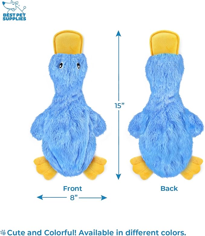 Best Pet Supplies Crinkle Dog Toy for Small, Medium, and Large Breeds, Cute No Stuffing Duck with Soft Squeaker, Fun for Indoor Puppies and Senior Pups, Plush No Mess Chew and Play - Yellow,Blue,Pink - PAWPICO