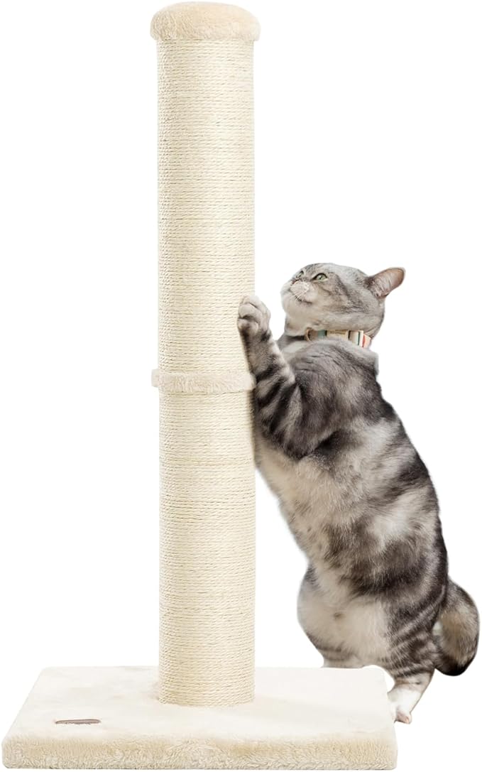34inch Cat Scratching Post with Natural Sisal Rope 4.3Inch Large Diameter Scratcher Post Tree for Indoor Cats Beige - PAWPICO