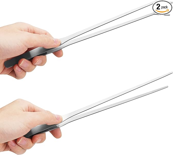 2PCS Long Aquarium Tweezers - 10.6" Straight and Curved Tweezers, Stainless Steel Reptile Feeding tongs, Terrarium Aquascape Tools Feeder for Lizards, Bearded Dragon Snake Tank Accessories Fri4Free
