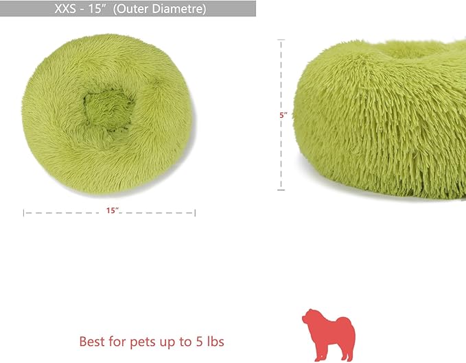 Extra Small Dog Bed Green Washable 15 inches Donut Soft Small Pet Bed,Calming Anti Anxiety Round Fits up to 5 lbs Warm Comfort Pets Beds for Puppy Dogs Indoor - PAWPICO