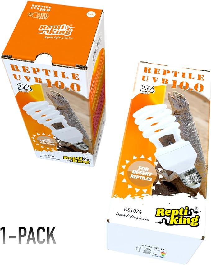 UVB Reptile Light, 2-Pack 10.0 24W UVB Bulbs, UVA UVB Reptile Light Bulb Lamp for Bearded Dragon, UV Bulbs for Desert Reptiles ReptiKing
