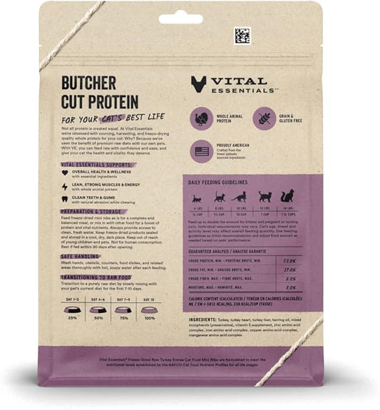 Vital Essentials Freeze Dried Raw Cat Food, Turkey Mini Nibs Entree, 8 oz VitalEssentials