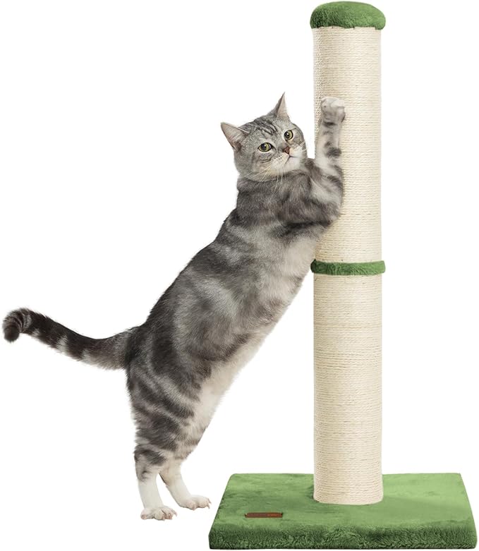 34inch Cat Scratching Post with Natural Sisal Rope 4.3Inch Large Diameter Scratcher Post Tree for Indoor Cats Green - PAWPICO