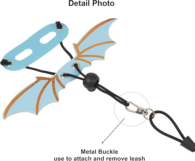 ADOGGYGO Bearded Dragon Harness, Blue, Wing Style, Animal Harness, 3 Size Pack, Soft Leather, Durable Nylon Rope, Removable Leash, Suitable for Baby to Adult Beardies ADOGGYGO