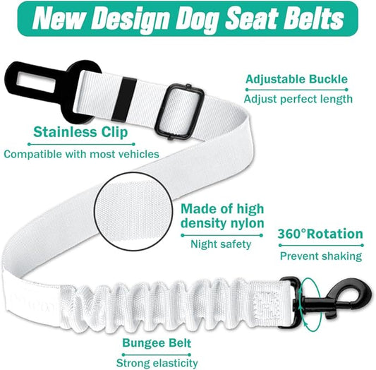 COOYOO Dog Seat Belt,3 Piece Set Retractable Dog Car Harness Adjustable Dog Seat Belt for Vehicle Nylon Pet Safety Seat Belts Heavy Duty & Elastic - PAWPICO