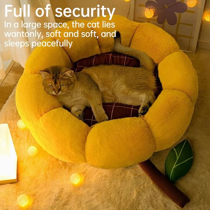 Cat Nest Flower Shape Cat Sofa Bed Cute and Comfortable Pet Cat House Thickened Non-Slip Soft Pet Bed Suitable for Small Cats and Dogs (M,Green) - PAWPICO