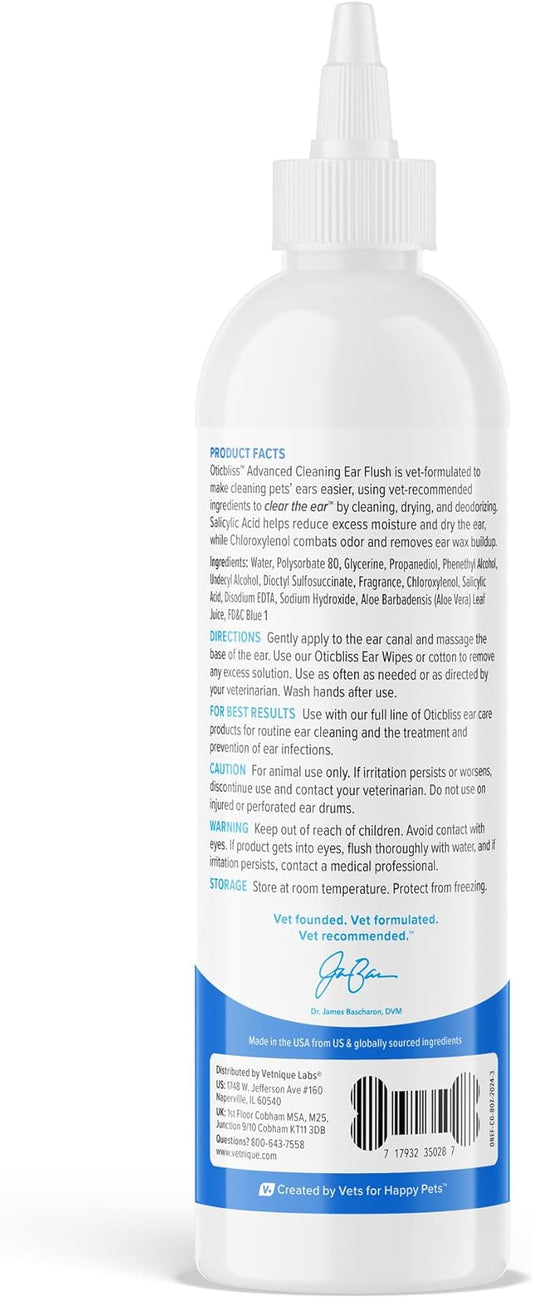 Vetnique Labs Oticbliss Ear Cleaner Wipes/Flushes for Dogs & Cats with Odor Control and Itch Relief Reduces Head Shaking - Clear The Ear VetniqueLabs
