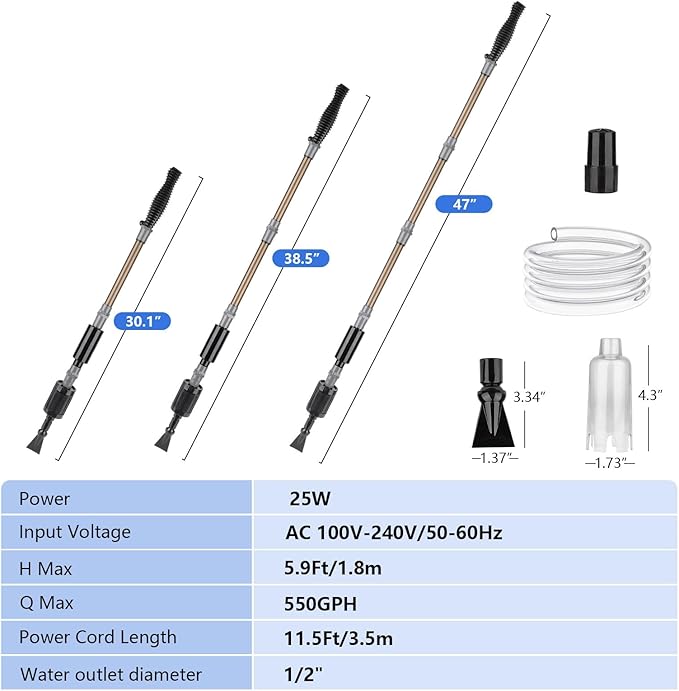 Aquarium Gravel Cleaner with External Controller 25W 550GPH Electric Fish Tank Vacuum Gravel Cleaner for Change Water(Adjustable Flow) Wash Sand (Sand/Gravel Mode) Water Filter Circulation fishkeeper