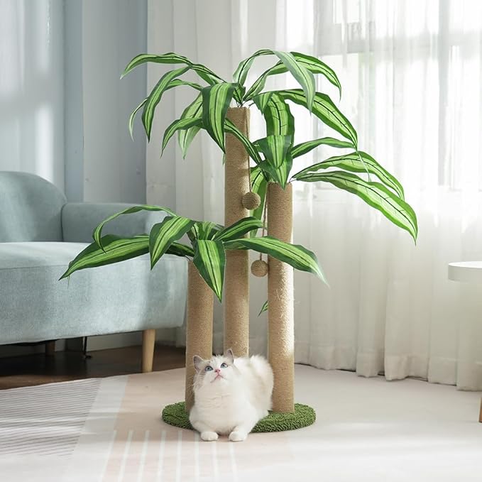 31.5Inch Cat Scratching Post,Cat Scratcher Tree with 3 Scratching Poles & 2 Interactive Dangling Balls,Cats Scratching Posts for Indoor Kitten & Adult Cats - PAWPICO