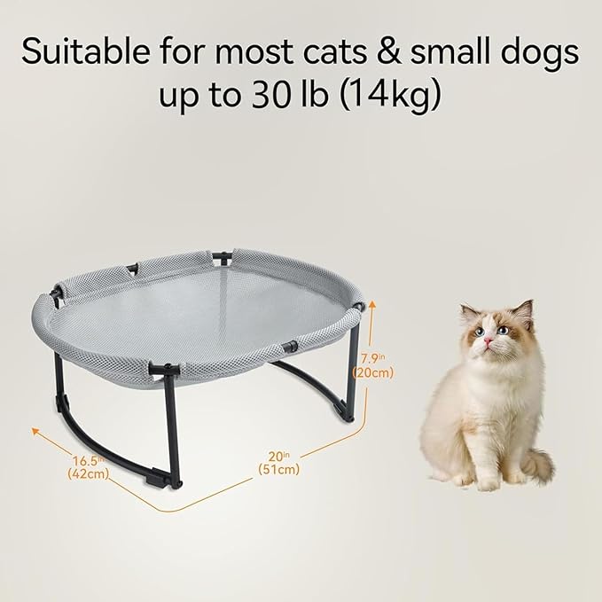 Cat Bed, Breathable Cat Hammock, Free-Standing Elevated Cat Bed for Indoors and Outdoors, Easy Assembly Cat Hammock Bed with Removable Washable Mesh for Cats up to 30 lbs, 20 in x 16.5 in x 8 in - PAWPICO