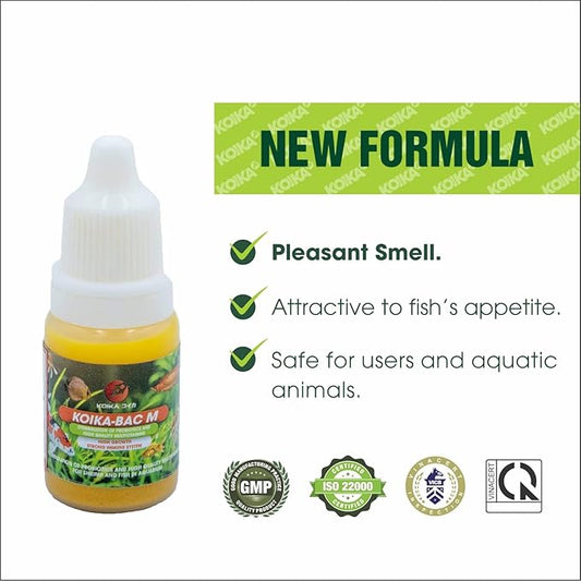 KOIKA BACM Natural Color Enhancement for Fish, Combination of Probiotic & Multi-Vitamins for Aquarium A, B6, B2, Pleasant Smell (BACM (New Formula), 10ml) Koika