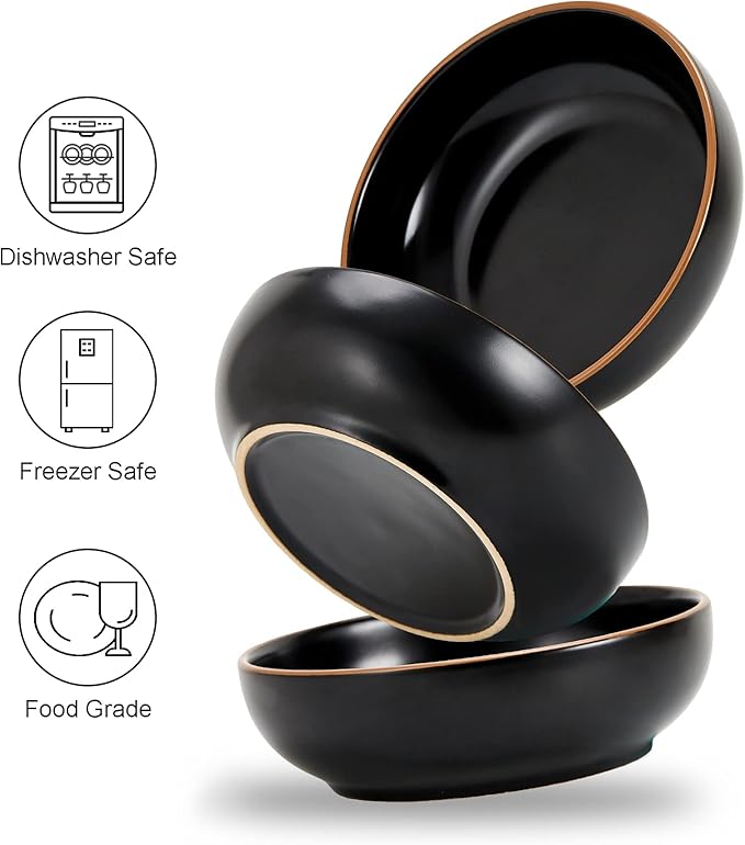 Ceramic Cat Bowls, Howise Pet Bowl Cat Dishes for Food and Water, 5.3 In Puppy Food Bowl 3 Pack Cat Food Bowl Set, Matte Black Finish - PAWPICO