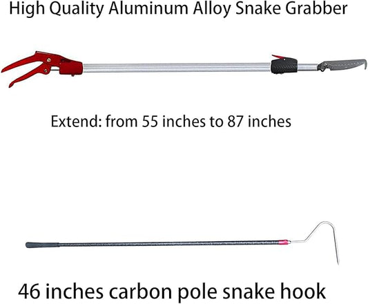 Snake Grabber and Hook Set, 87 inch Retractable Snake Pliers with 46 inch Carbon Pole Hook, for Catching and Moving Dangerous Reptiles and Venomous Snakes REAYEAXN