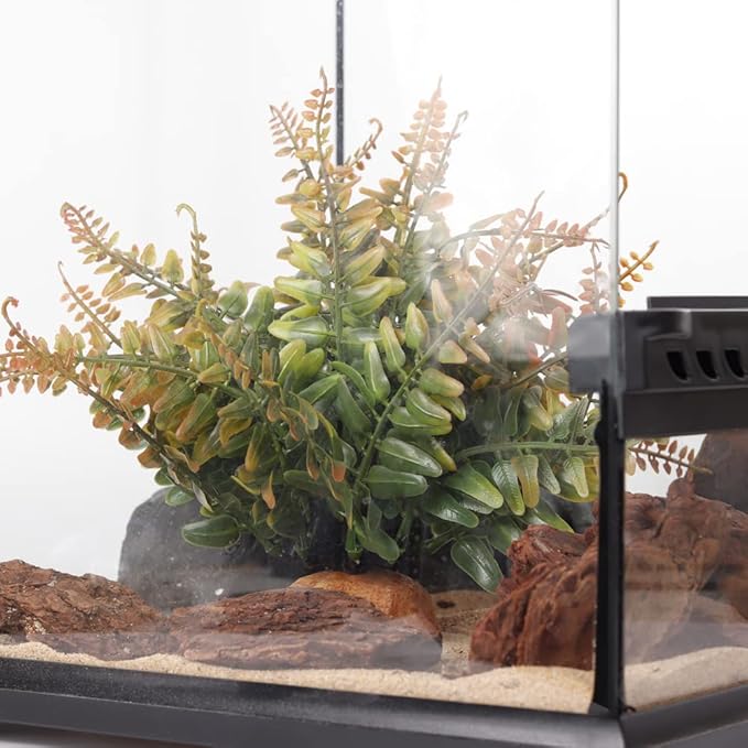 Fake Fall Colors Boston Fern, Reptile Plants for Terrarium, Amphibian Tank Accessories Habitat Decor fit Crested Gecko Leopard Lizard Chameleon Ball Python Snake Frog WOLEDOE