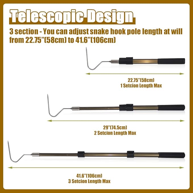 41.6" Snake Hook Reptile Catcher Stick Tongs Rattlesnakes Grabber Pick-up Handling Tool Kit for Catching Controlling or Moving Python Copperhead Wamlet