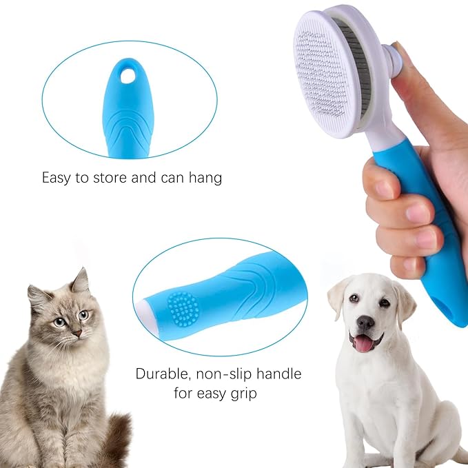 Cat Self Cleaning Slicker Brush, Pets Skin Friendly Cat Brush for Dogs Cats Grooming Brush Tool Easy to Remove Loose Undercoat, Mats Tangled Hair Slicker Massage Cats Dogs Brush - Upgraded - PAWPICO