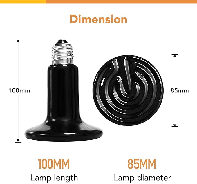Simple Deluxe 100W Reptile Ceramic Heat Lamp Bulb and 150W Clamp Light with 8.5 Inch Reflector for Amphibian Pet, Black&Silver SimpleDeluxe