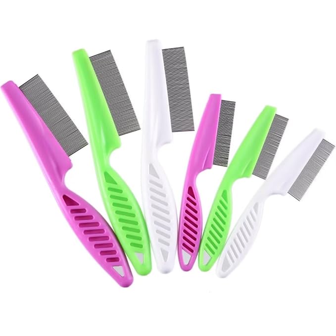 6 Pcs Flea Comb For Cats,Stainless Steel Dog Cat Grooming Combs with Rounded Teeth,Multifunctional Pet Lice Comb Tear Stain Removal,Pet Comb for Detangling and Dematting Face & Paws msloosily
