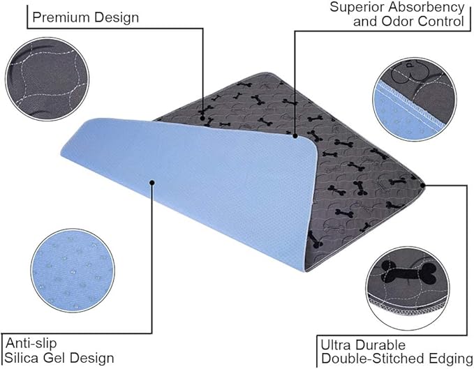 Washable Dog Pee Pads with Free Grooming Gloves,Non Slip Dog Mats with Great Urine Absorption,Reusable Puppy Pee Pads for Whelping,Potty,Training,Playpen - PAWPICO